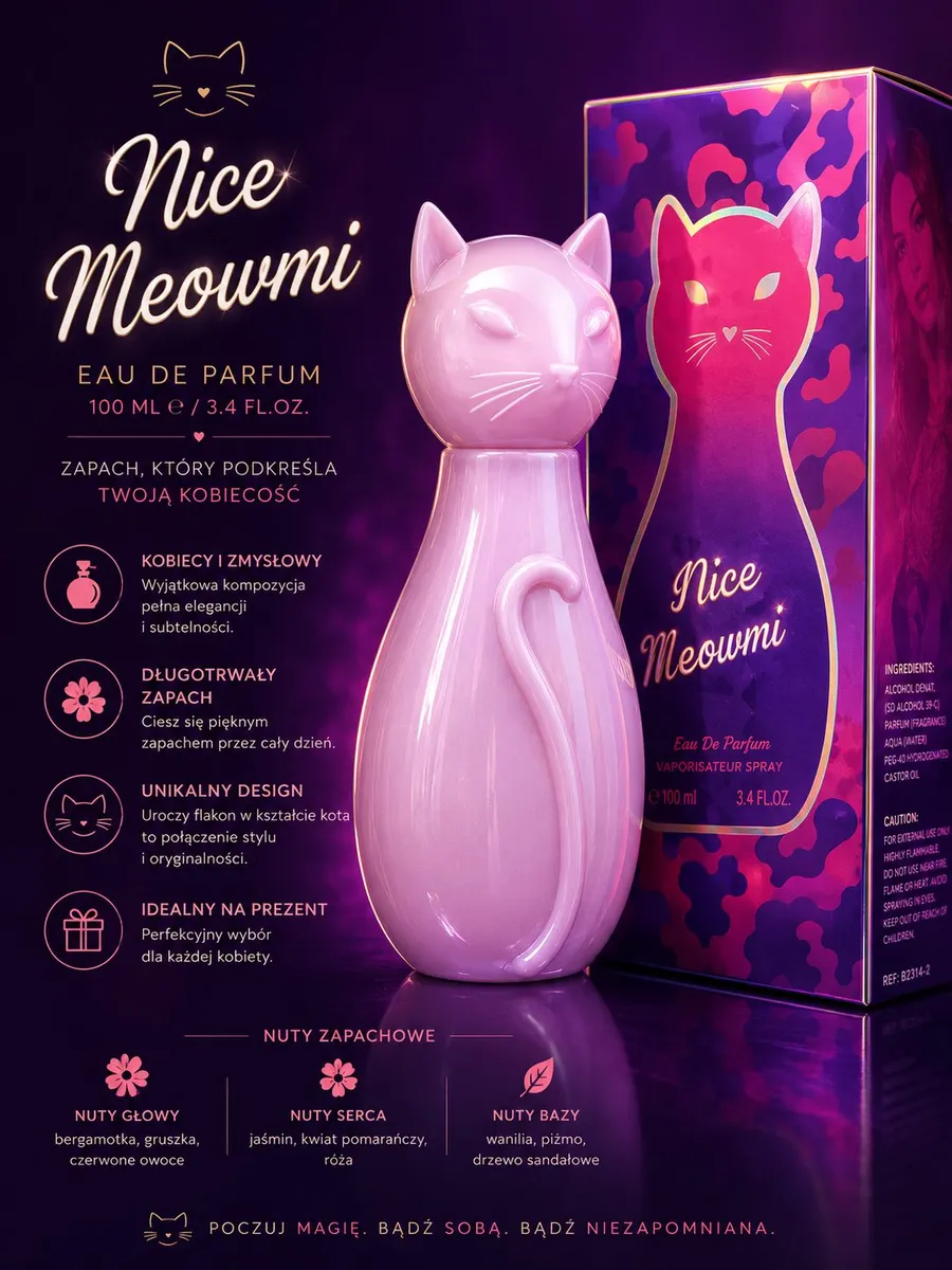 Woda perfumowana Nice Meowmi 100ml flakon w kształcie kota