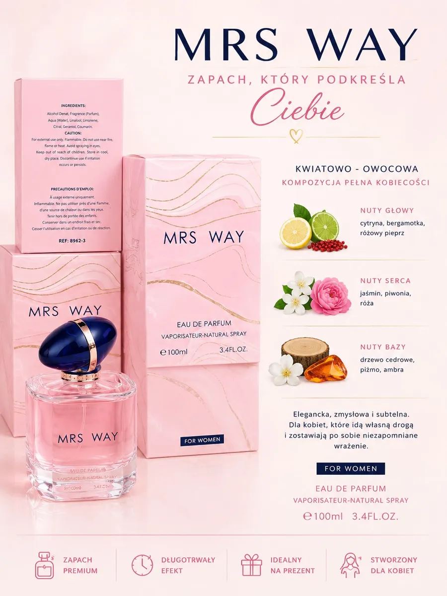Woda perfumowana damska Mrs Way 100ml kwiatowo-owocowa