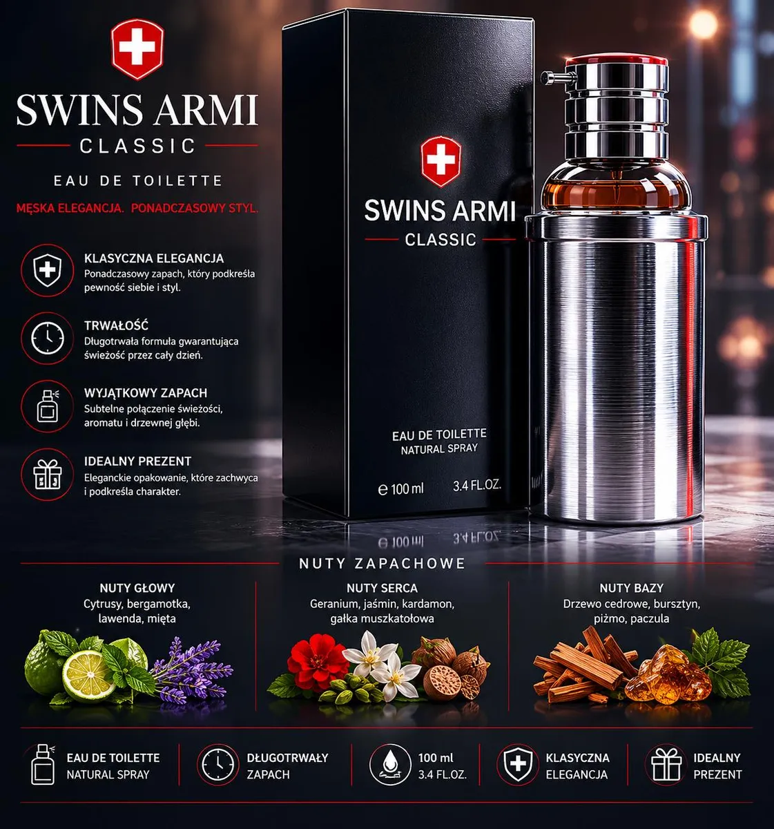 Woda toaletowa męska Swins Armi Classic 100ml elegancka