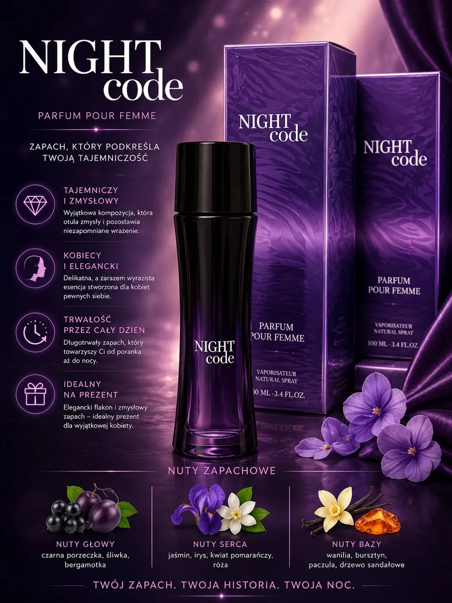 Woda Perfumowana Night Code Damska 100ml Zmysłowy Zapach