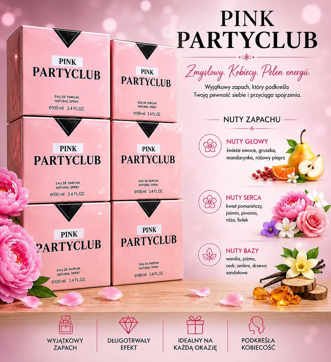Woda perfumowana Pink Partyclub 100ml damska kwiatowo-owocowa