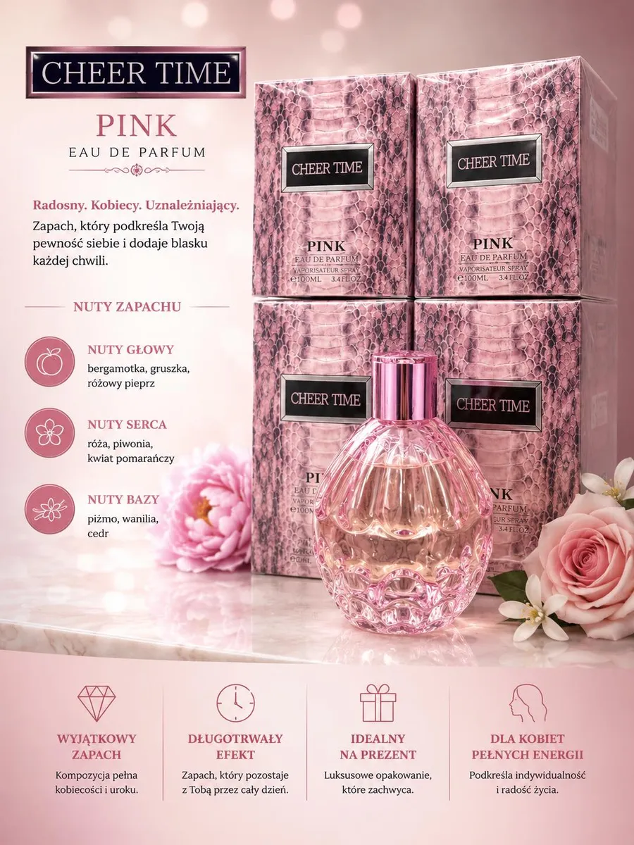Woda Perfumowana Cheer Time Pink 100ml Damska Kwiatowo-Owocowa