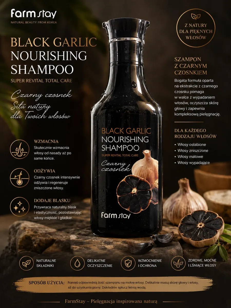 FarmStay Black Garlic Nourishing Shampoo 500ml Szampon z Czarnym Czosnkiem