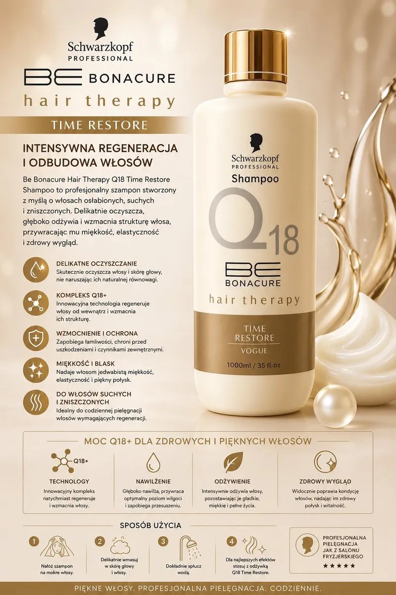 Szampon Schwarzkopf Professional BE Bonacure Q18 Time Restore 1000ml