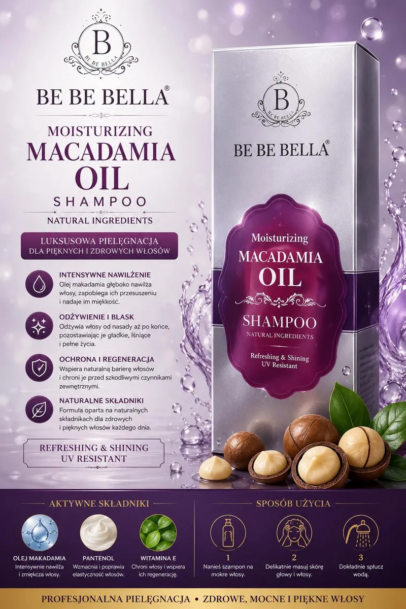 Szampon Be Be Bella z Olejem Makadamia Nawilżający 500ml