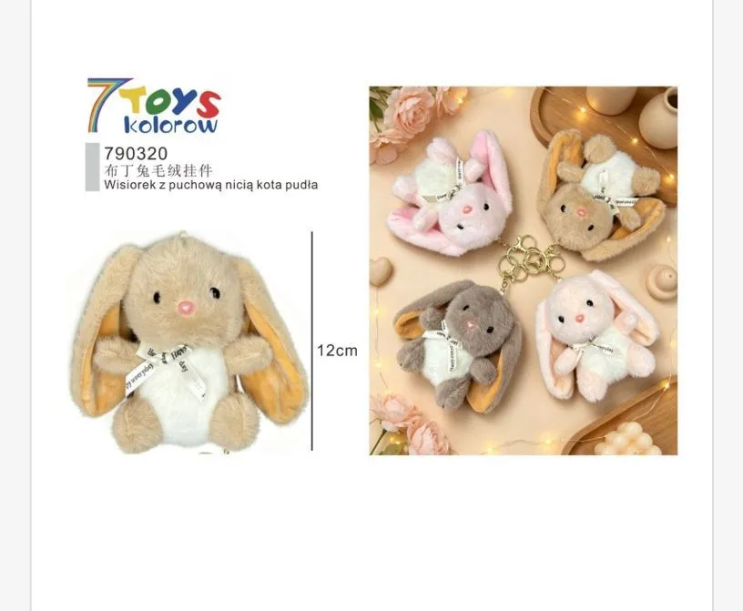 Brelok Królik Puchaty 12cm Beżowy z Kluczem