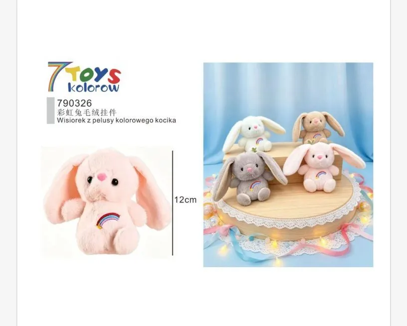 Maskotka Królik z Tęczą 12cm Różowy