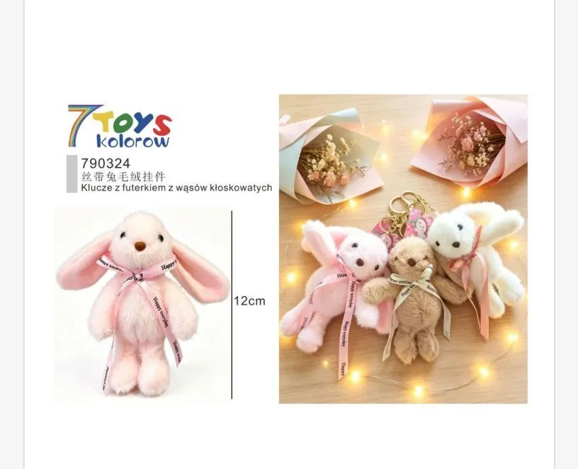 Brelok Pluszowy Królik Różowy 12cm z Wstążką