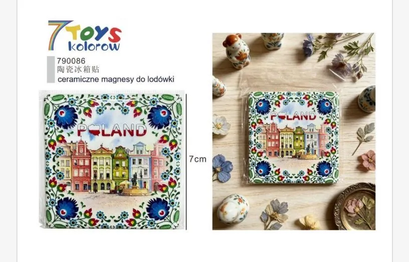 Ceramiczny magnes na lodówkę Poland Folk 7x7cm