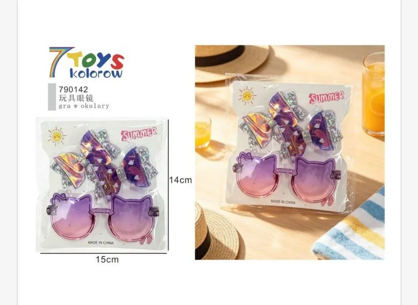 Okulary przeciwsłoneczne dziecięce kotek fioletowe z kokardkami 7 Toys
