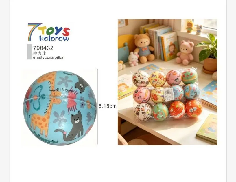 Elastyczna Piłka Gumowa 7TOYS Kolorowa 6.15cm Zwierzęta