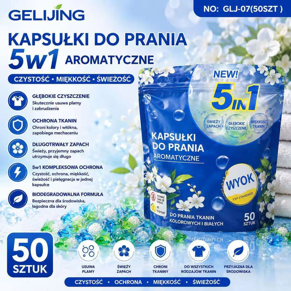 Kapsułki do Prania 5w1 Aromatyczne Gelijing 50 szt
