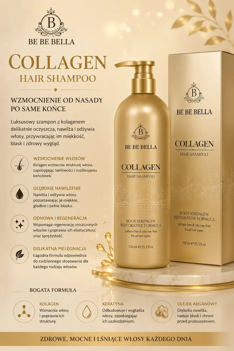 Be Be Bella Collagen Hair Shampoo 750ml z kolagenem i keratyną