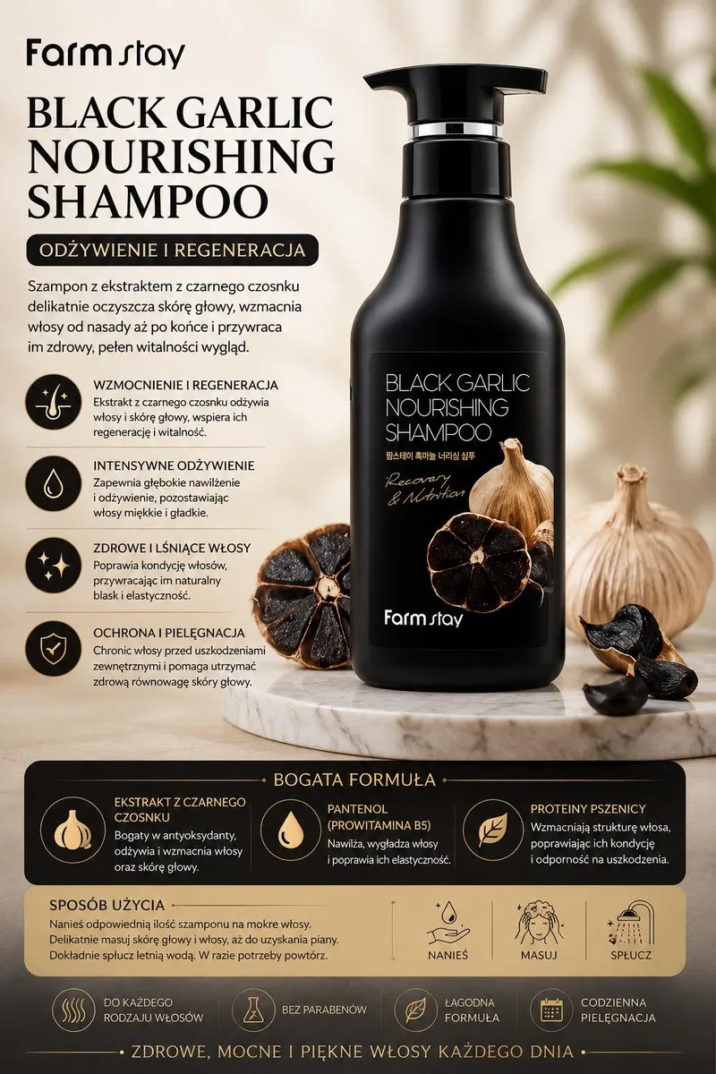 Farmstay Black Garlic Nourishing Shampoo 500ml