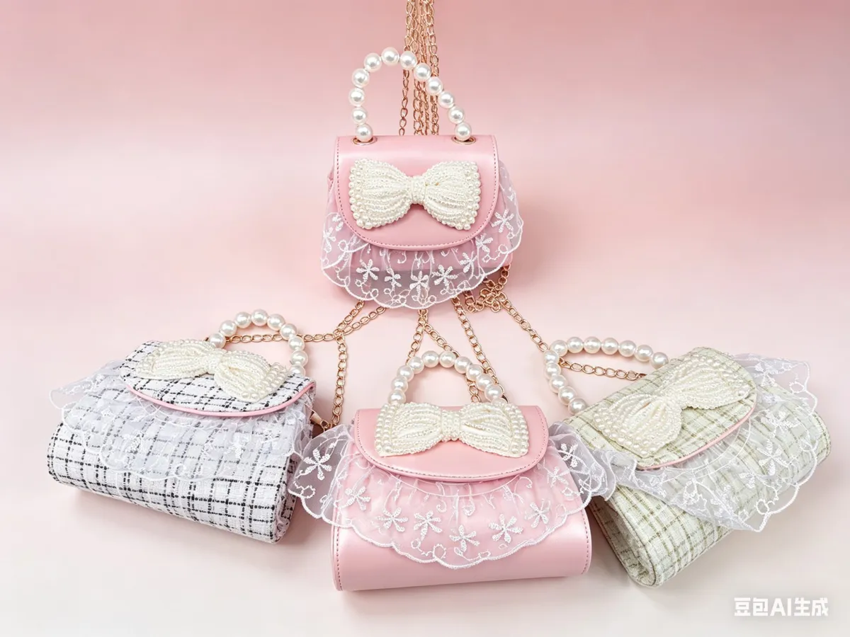 Torebka dla Dziewczynki z Kokardą i Perełkami Różowa 15cm