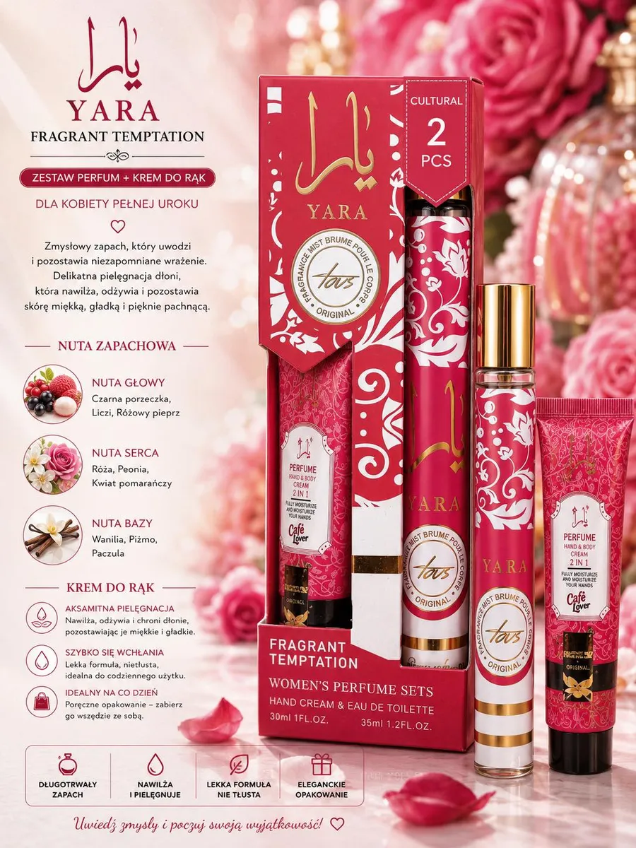 Zestaw Yara Fragrant Temptation Perfumy 35ml + Krem do Rąk 30ml