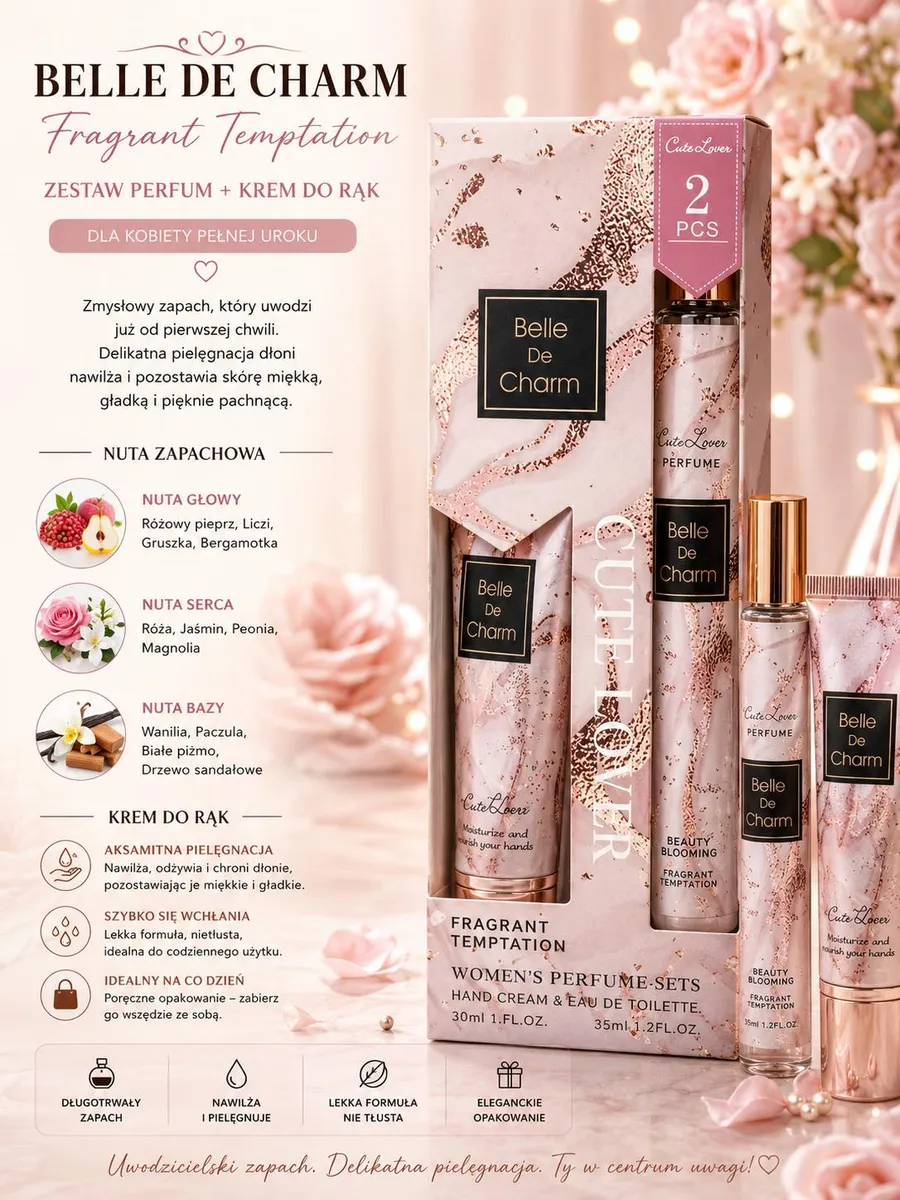 Zestaw Perfum Belle De Charm + Krem do Rąk 2 szt.