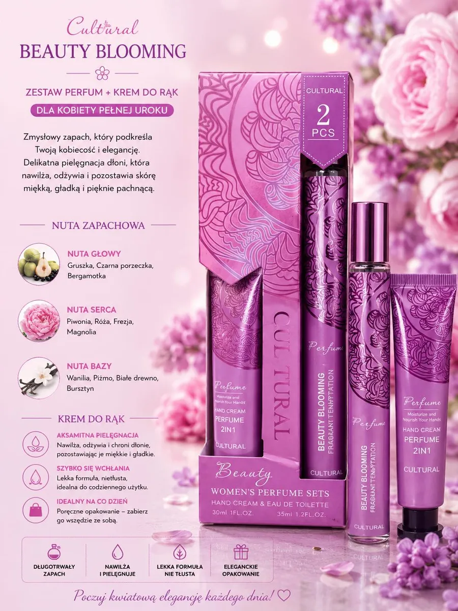Zestaw Perfum Cultural Beauty Blooming 2w1 z Kremem do Rąk