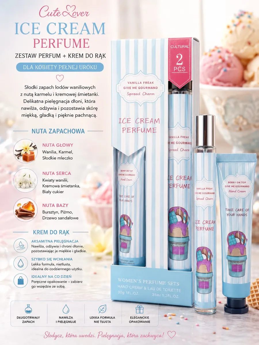 Zestaw Perfum Ice Cream Perfume + Krem do Rąk Vanilla Freak 35ml