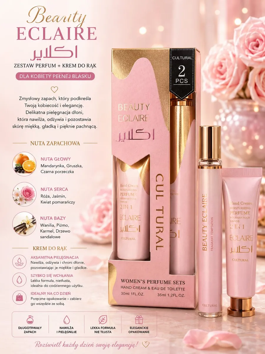 Zestaw Perfum i Kremu do Rąk Beauty Eclaire 2w1 Różowy