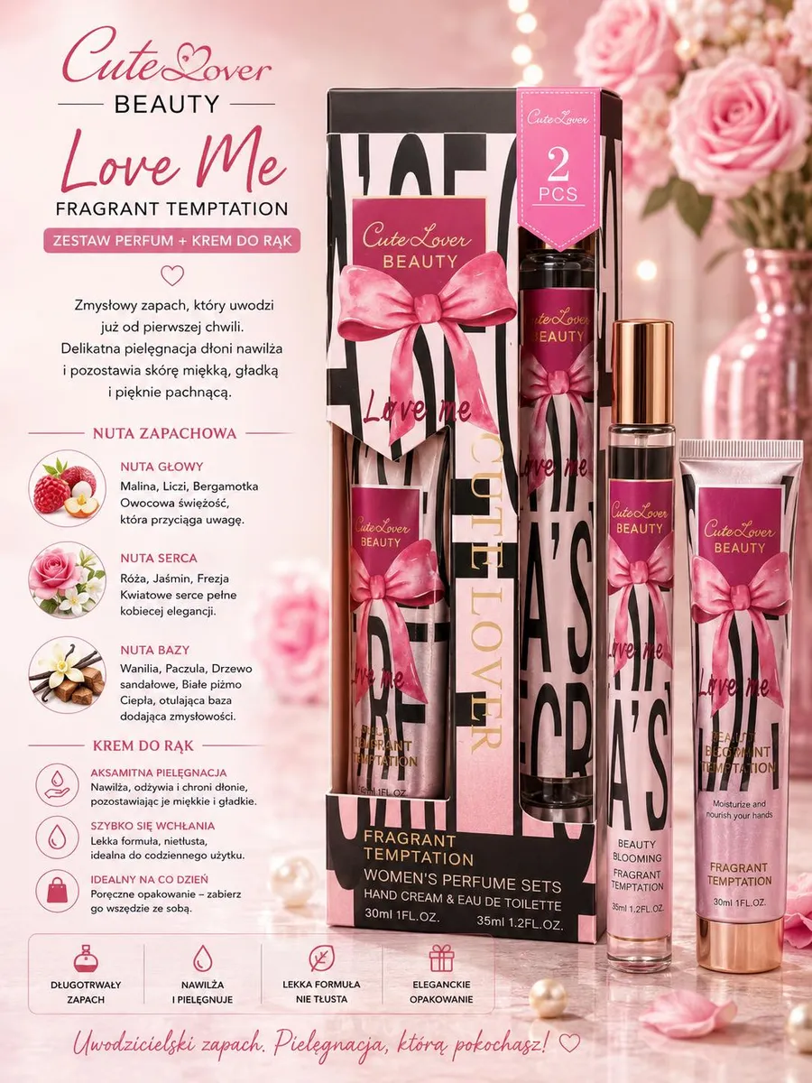 Zestaw Perfum Love Me Cute Lover z Kremem do Rąk 2 szt