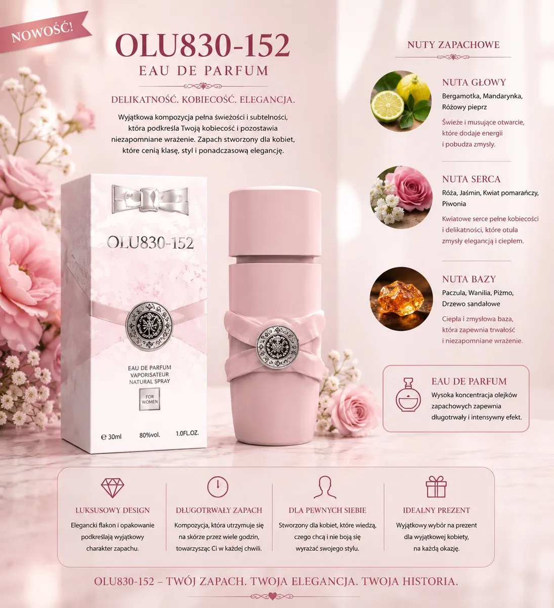 Perfumy Damskie OLU830-152 Eau de Parfum 30ml Różowe