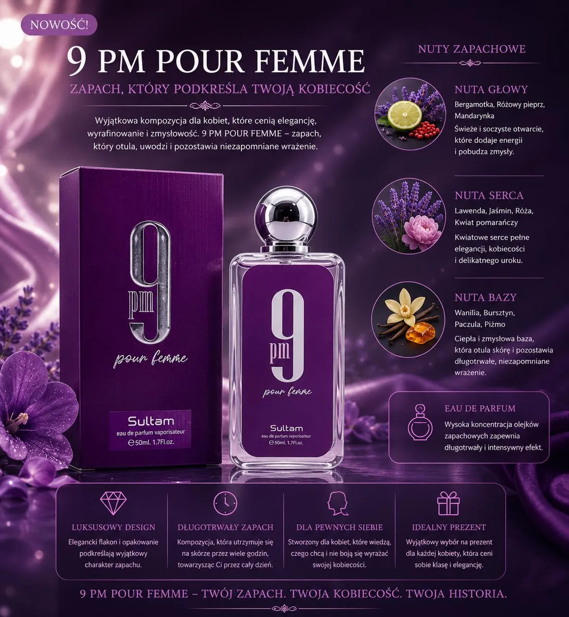 Perfumy 9 PM Pour Femme Sultam 50ml