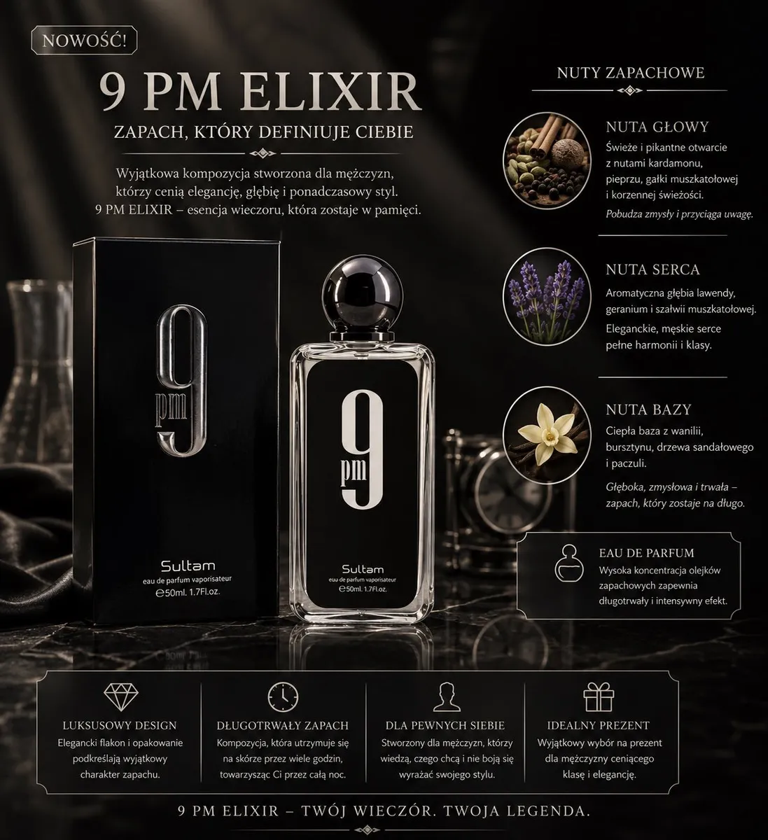 Perfumy Męskie 9 PM Elixir Sultam 50ml