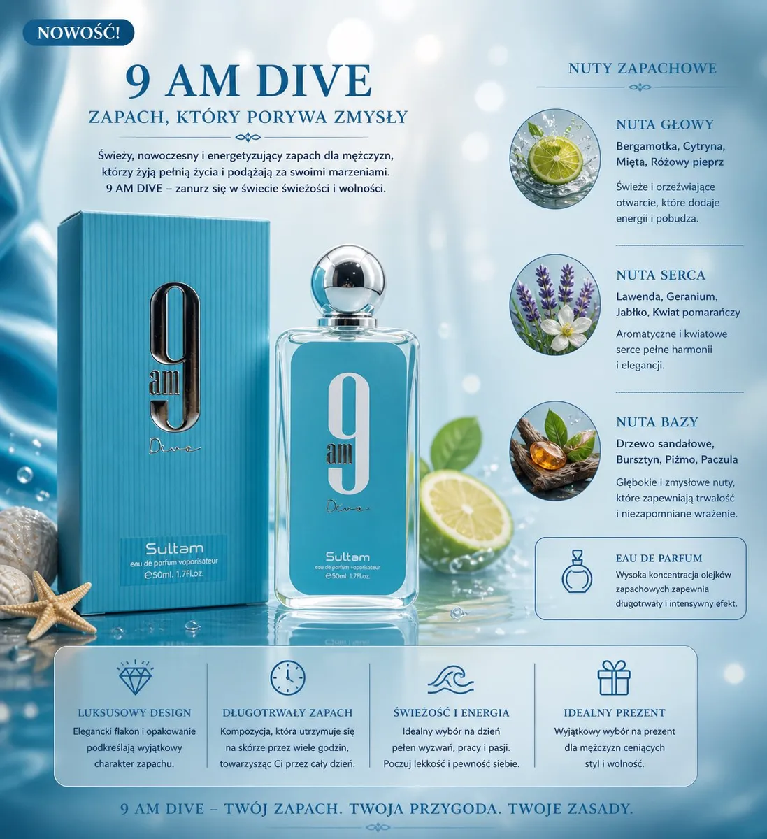 Perfumy Męskie 9 AM Dive Sultam 50ml