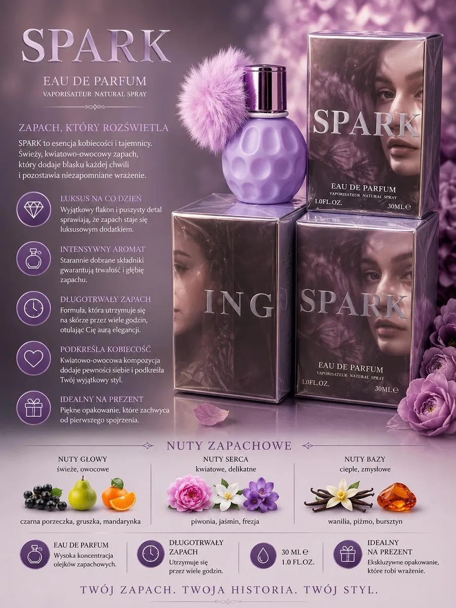 Spark Eau de Parfum 30ml z Fioletowym Puszkiem