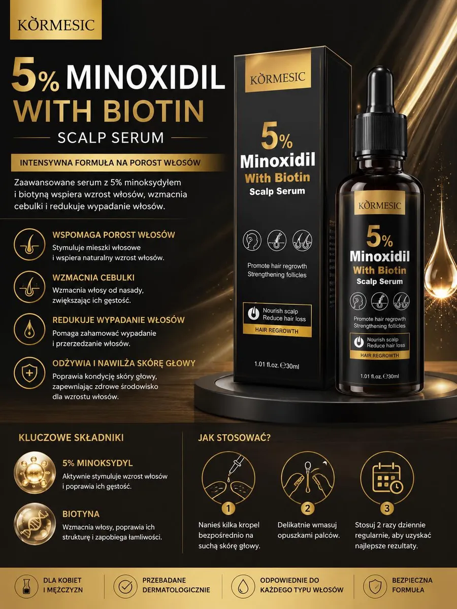 KÖRMESIC 5% Minoxidil with Biotin Serum do Skóry Głowy 30ml