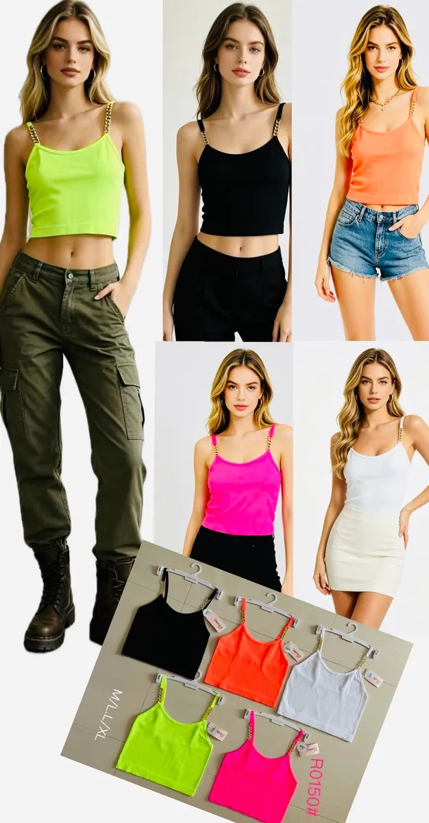 Top damski z łańcuszkiem neonowy L/XL
