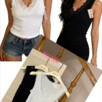 Koszulka damska z koronką V-neck biała i czarna