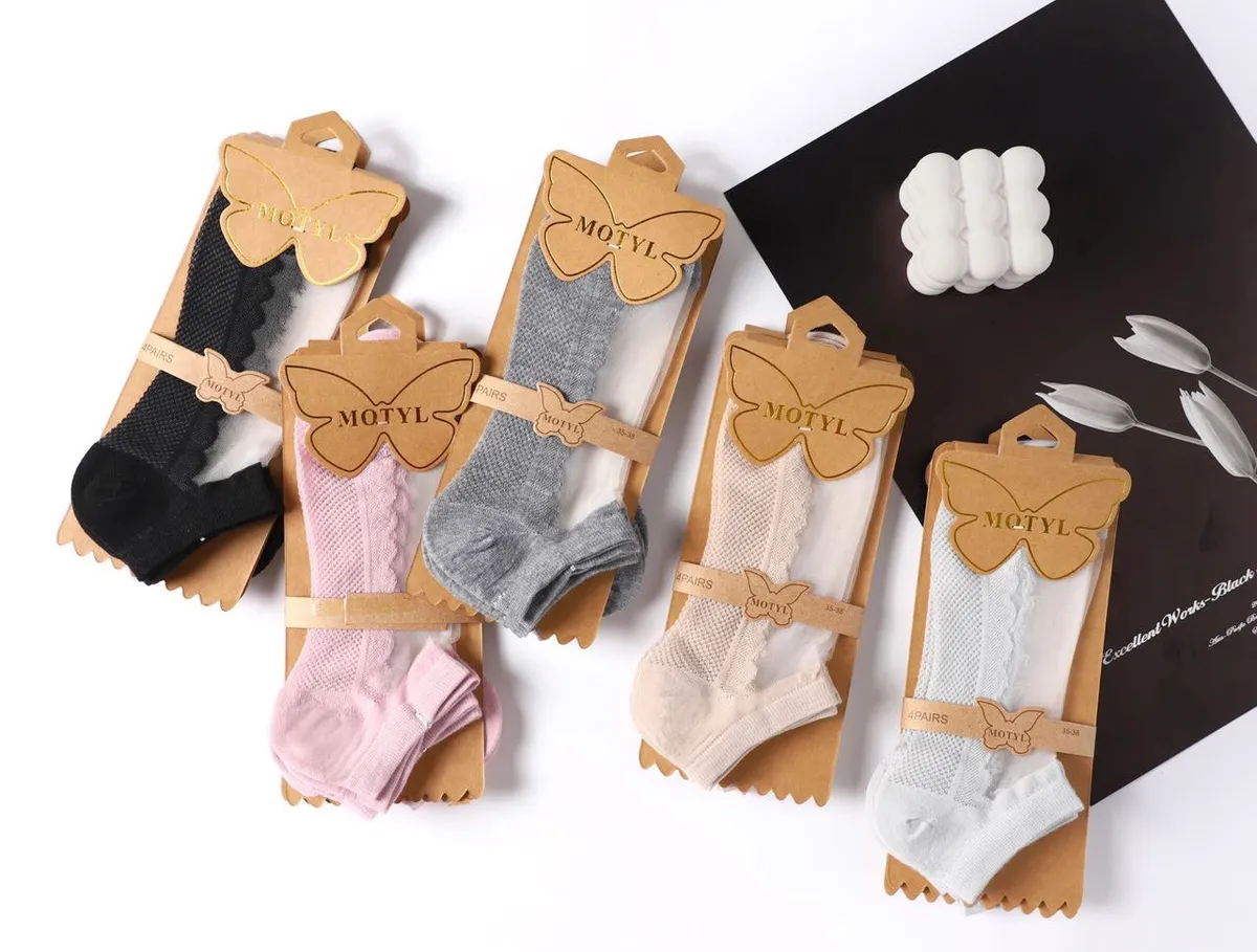 Skarpety Damskie Motyl Koronkowe 4 Pary 35-38