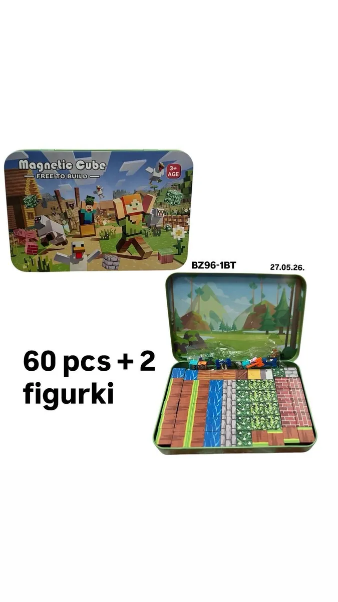 Klocki Magnetyczne Minecraft 60 el. + 2 Figurki w Puszce