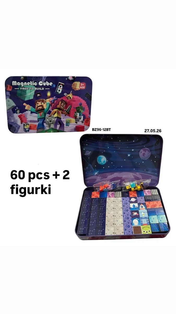 Klocki Magnetyczne Kosmiczne 60 el. + 2 Figurki Minecraft
