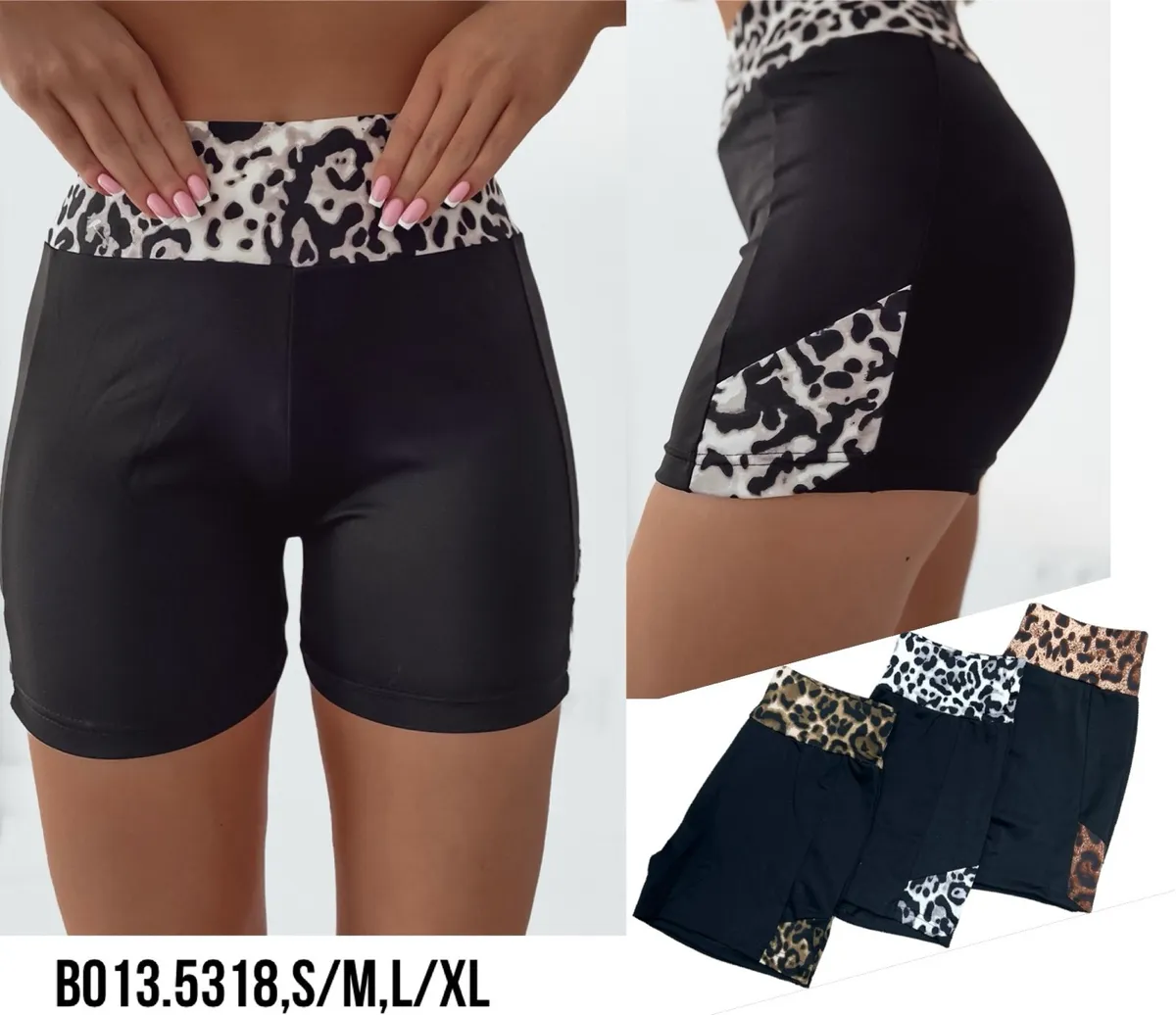 Szorty Sportowe Damskie Czarne z Panterką S/M L/XL