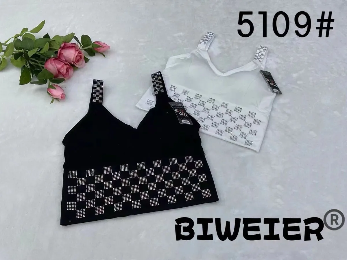 Top Biweier z Cyrkoniami Szachownica Czarny 5109