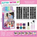 Zestaw Glitter Tattoo Kit z 6 brokatowych farb i 60 szablonów