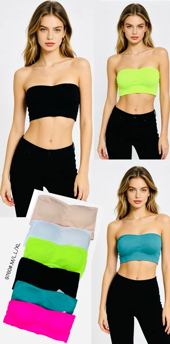 Bandeau Top Damski Bez Ramiączek Neon Mix 5 Kolorów