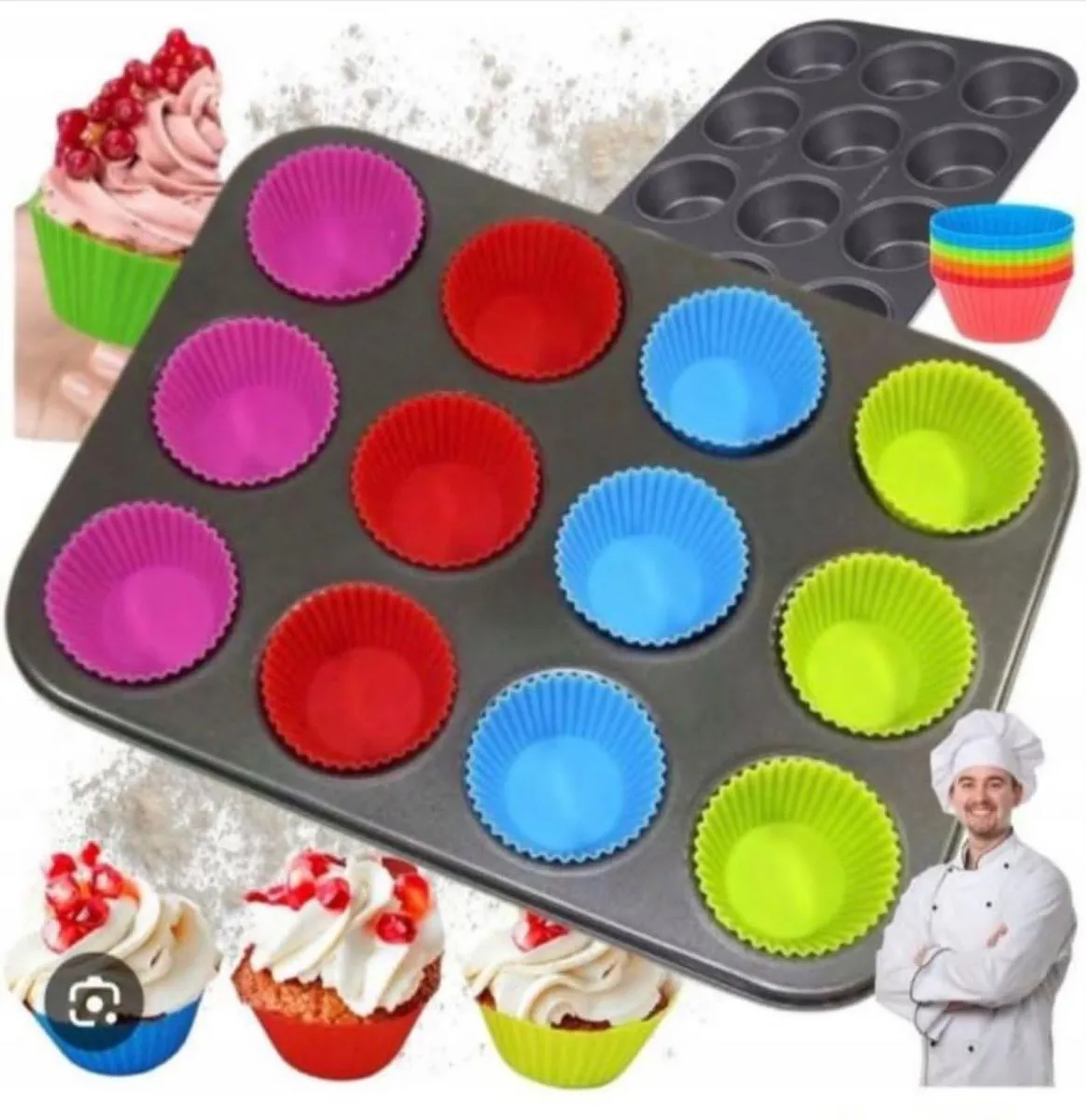 Silikonowe Foremki do Muffinek 12szt Kolorowe