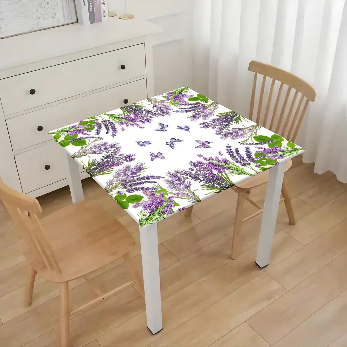 Obrus Lawendowy 85x85cm Fioletowe Kwiaty i Motyle