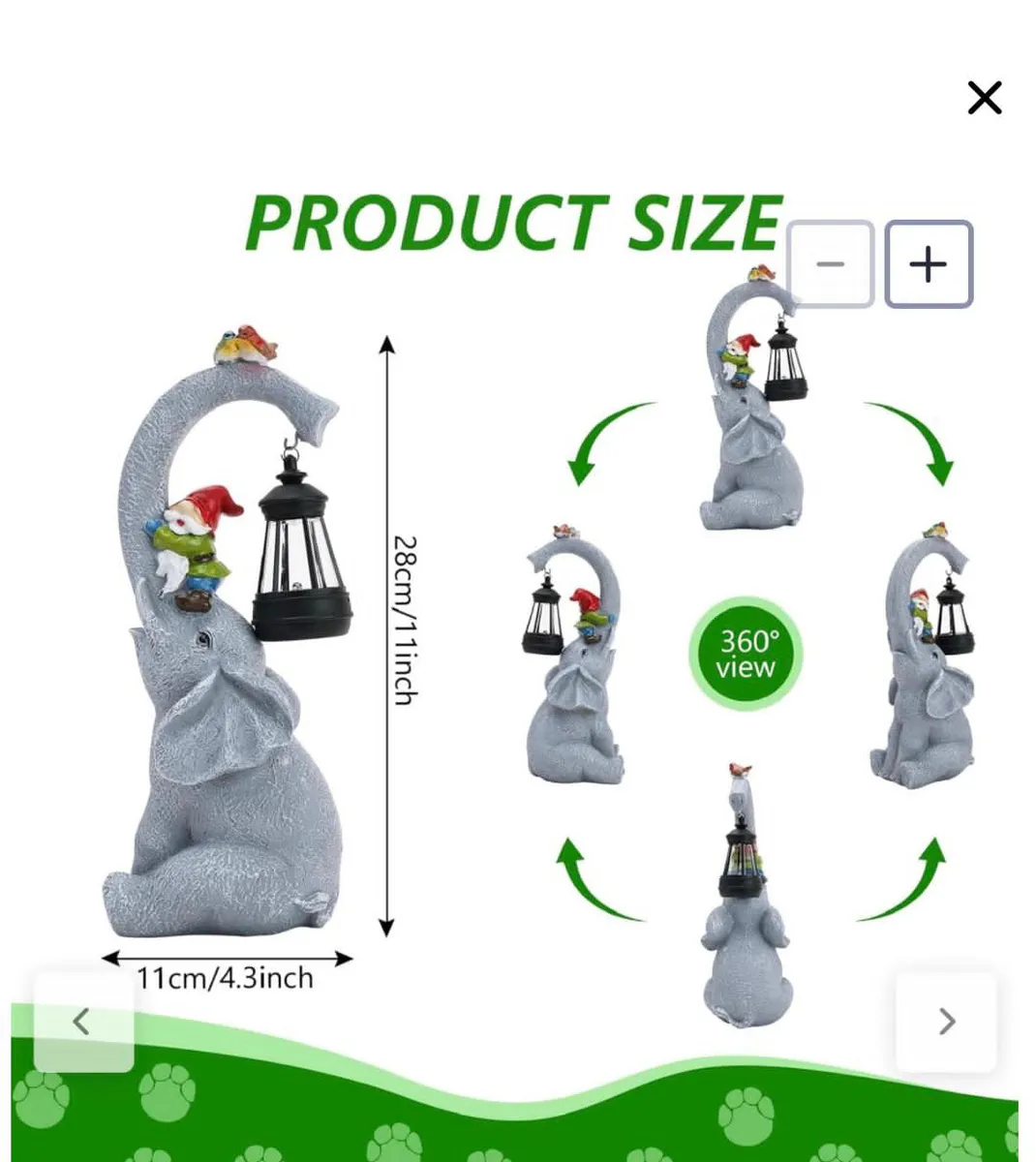 Figurka Słoń Ogrodowy z Lampą Solarną Szary 28cm