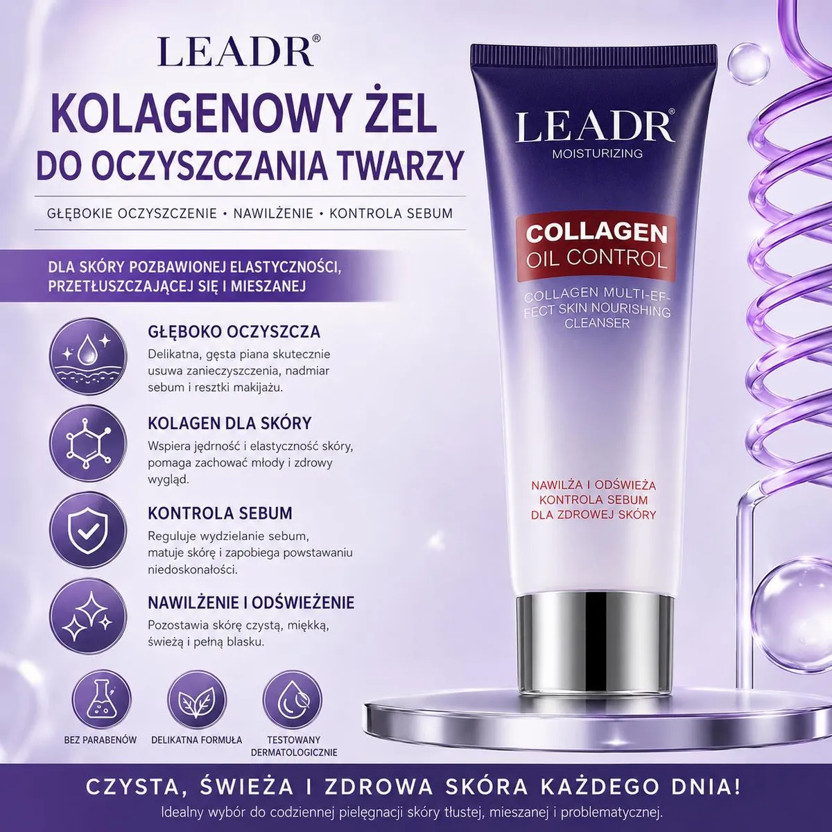 LEADR Kolagenowy Żel do Oczyszczania Twarzy Oil Control 150ml