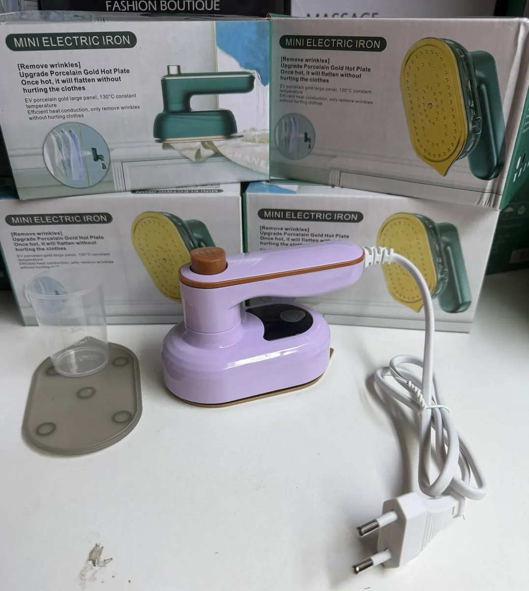Mini Żelazko Parowe Fioletowe 130°C Porcelanowa Płytka