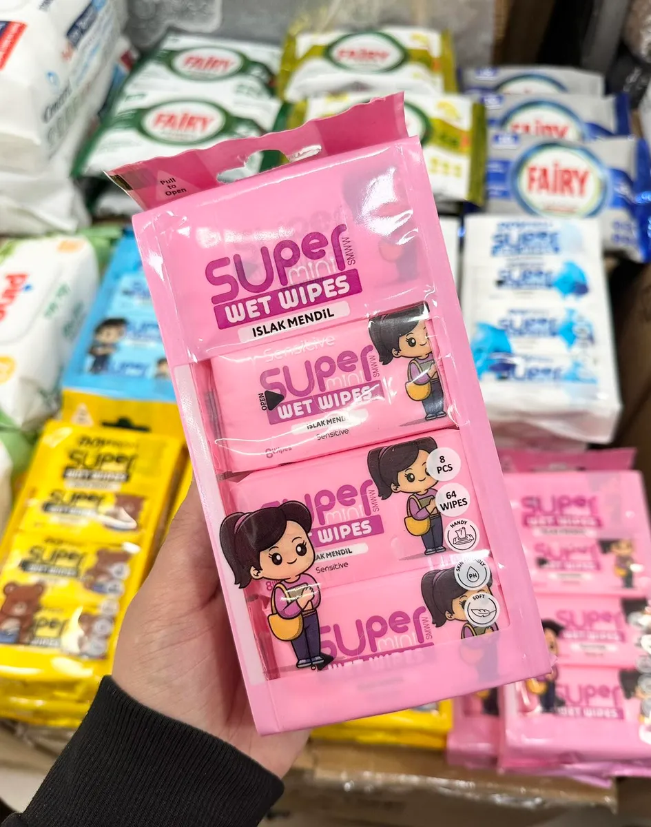 Chusteczki Nawilżane Super Mini Wet Wipes Różowe 8szt