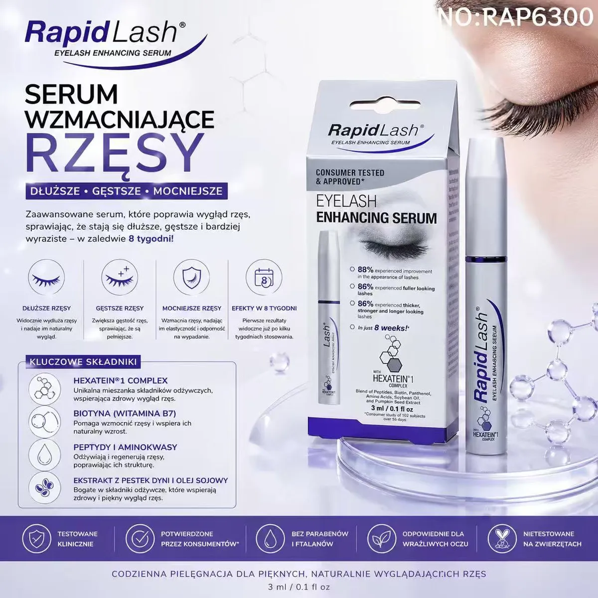 RapidLash Serum Wzmacniające Rzęsy 3ml z Hexatein Complex