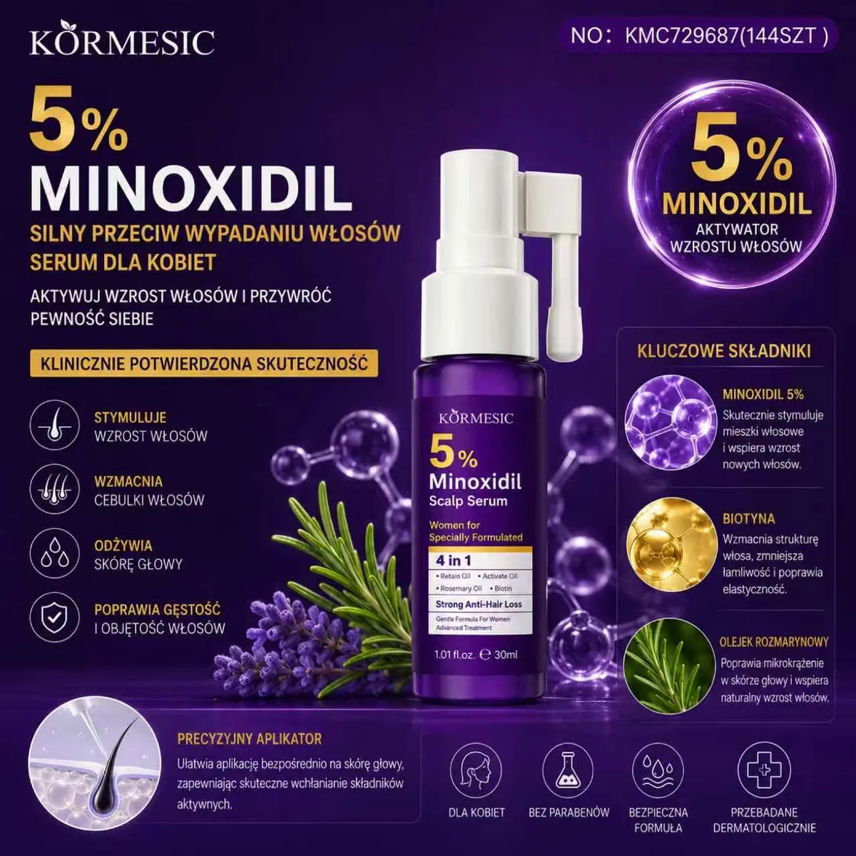 KÖRMESIC 5% Minoxidil Serum do Włosów dla Kobiet 30ml aktywator wzrostu