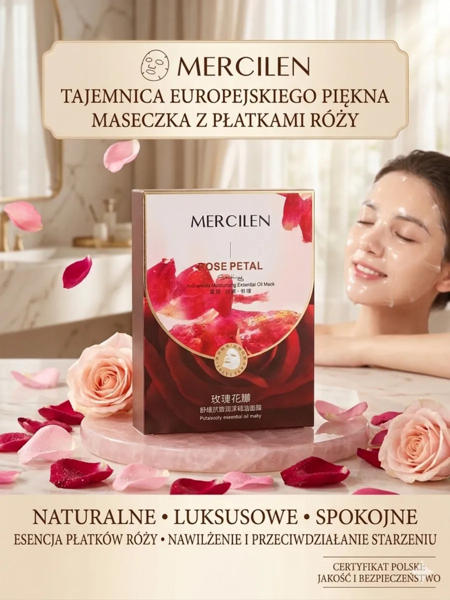 Maseczka Mercilen Rose Petal z Płatków Róży 5 szt. naturalna pielęgnacja