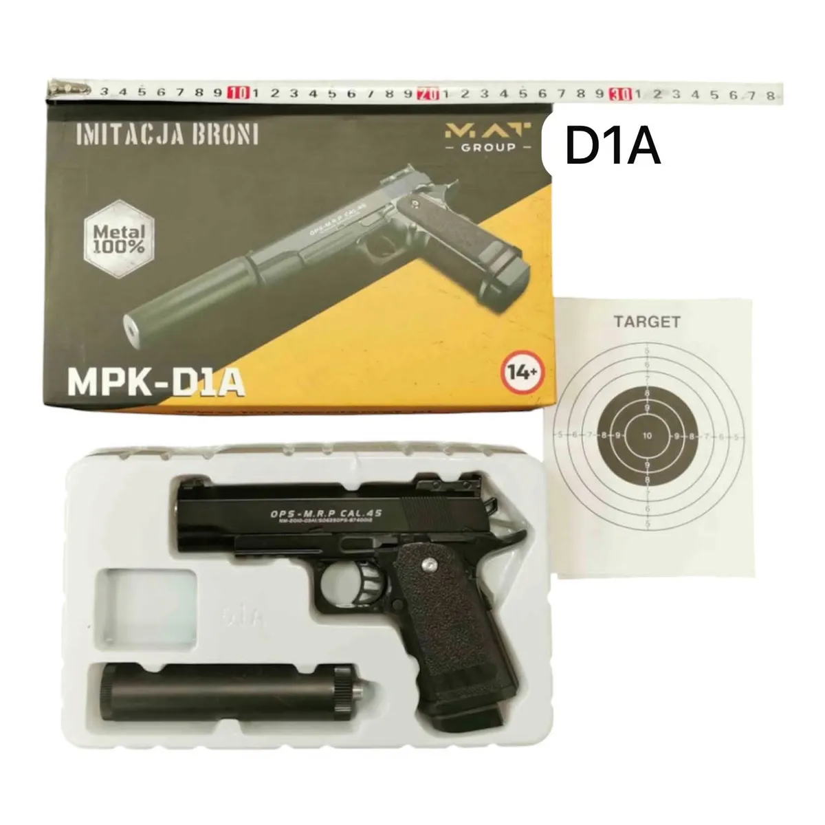 Pistolet MPK-D1A Metalowy Czarny 14+ z Tłumikiem i Tarczą